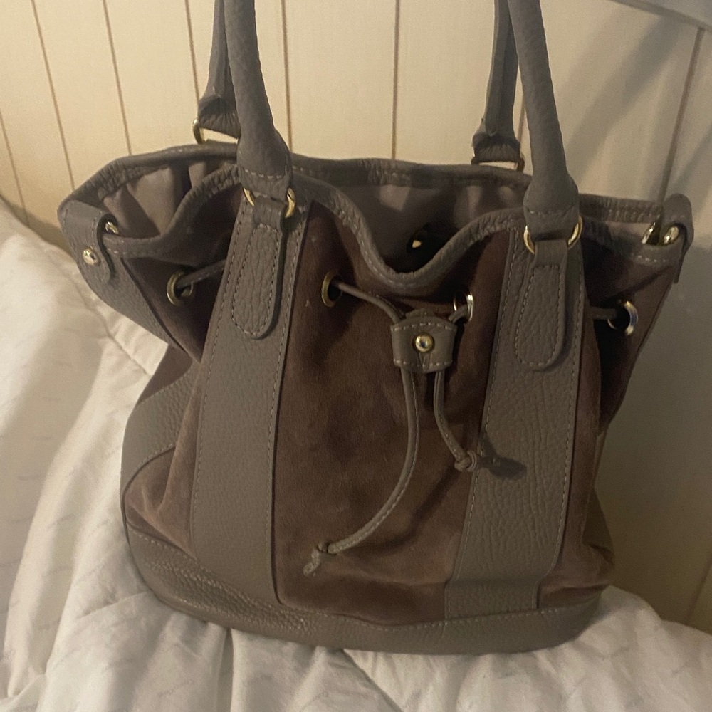Valentina leather and suede bucket bag
